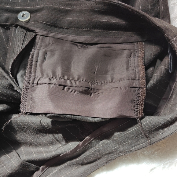United Colors Of‎ Benneton Medium Pinstripe Brown Midi Skirt Pocket Back Slit - Picture 7 of 9